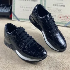 Autumn Casual Authentic Crocodile Skin Lace-up Sneakers for Men