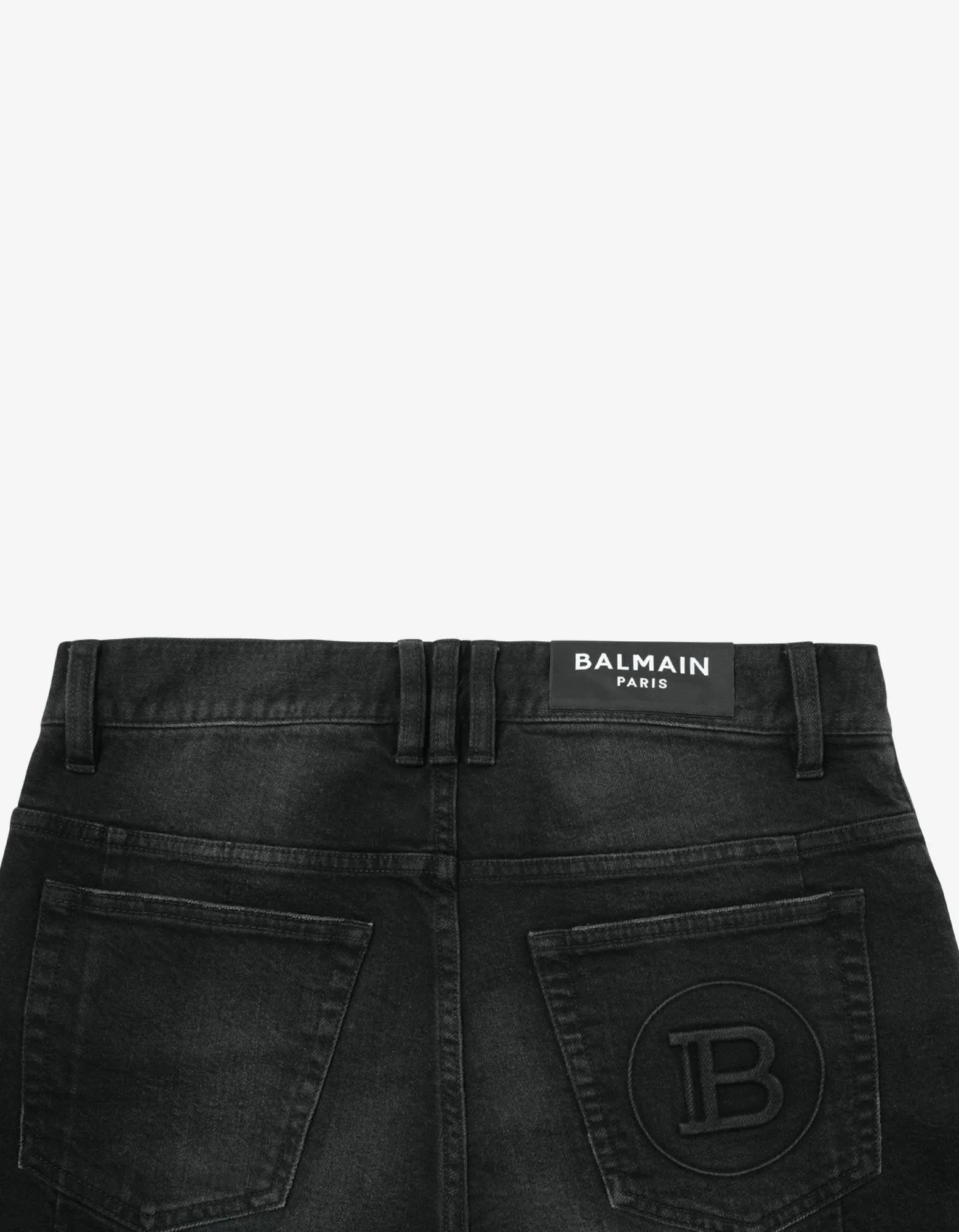 Balmain Black Ribbed Panel Destroyed Slim Biker Jeans