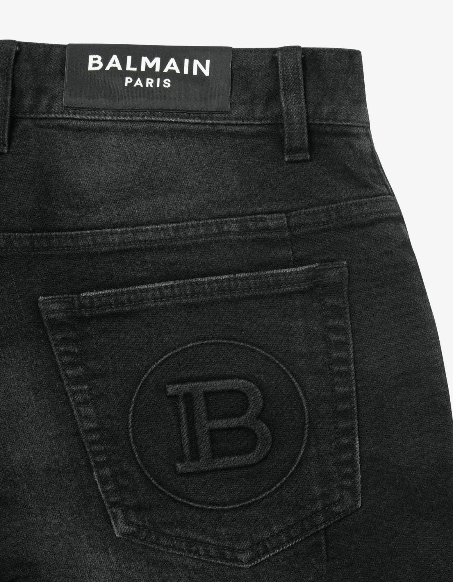 Balmain Black Ribbed Panel Destroyed Slim Biker Jeans