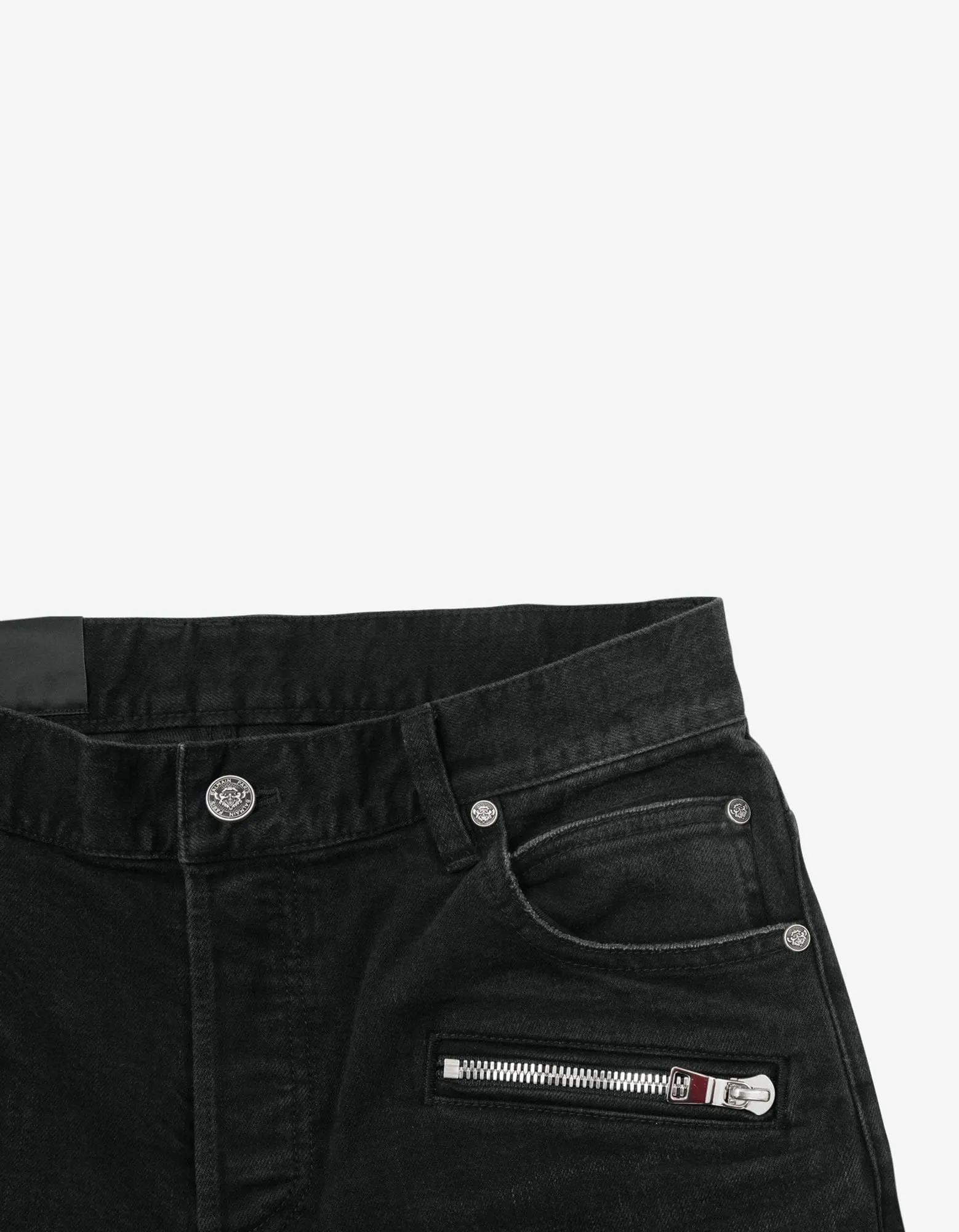 Balmain Black Ribbed Panel Destroyed Slim Biker Jeans