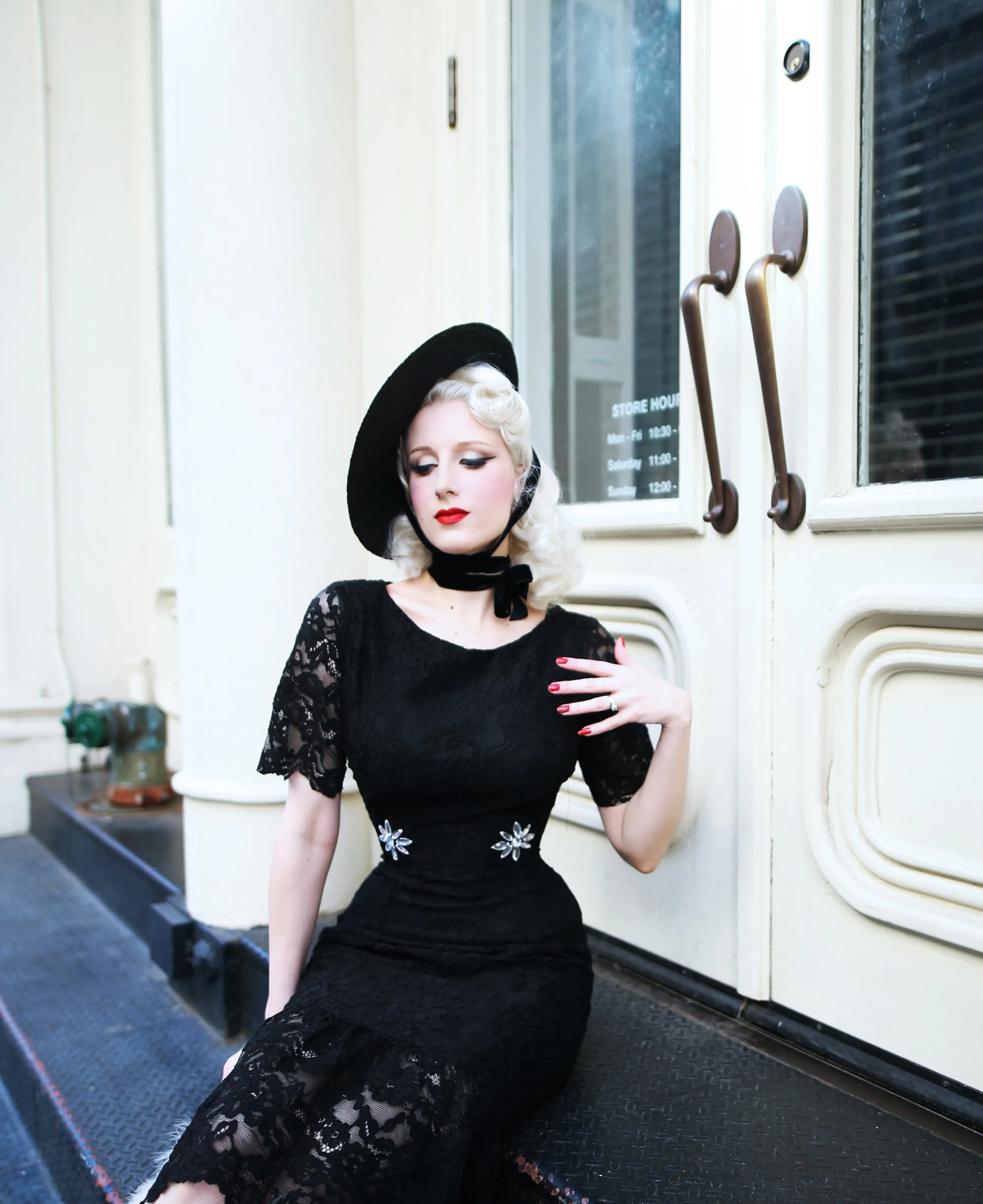 beaded lace dress - black lace with rhinestone beading fishtail