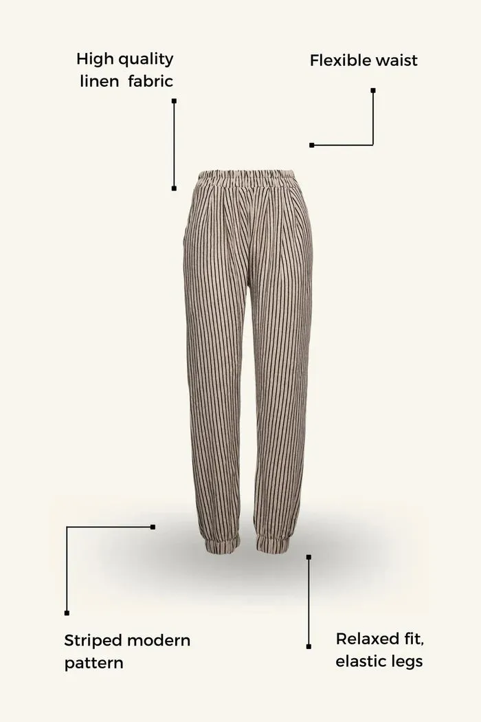 Bee And Alpaca Striped Linen Pants With Elastic Legs