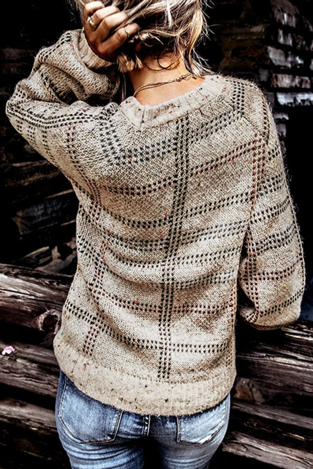 Beige Crew Neck Knitted Pullover Sweater