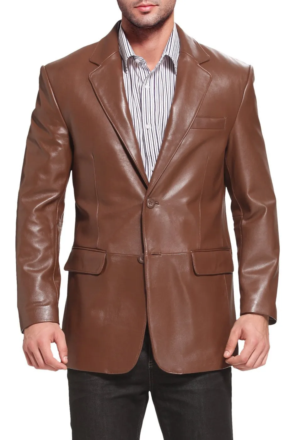 BGSD Men Richard Classic Two-Button Lambskin Leather Blazer