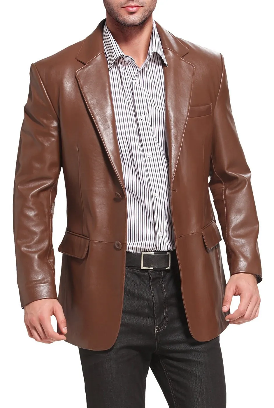 BGSD Men Richard Classic Two-Button Lambskin Leather Blazer