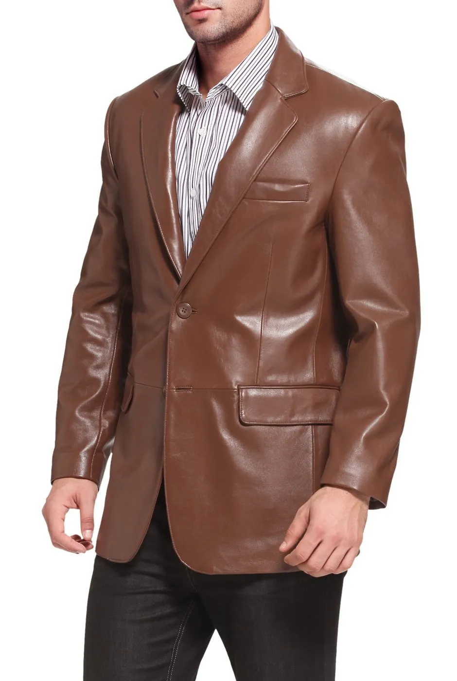 BGSD Men Richard Classic Two-Button Lambskin Leather Blazer