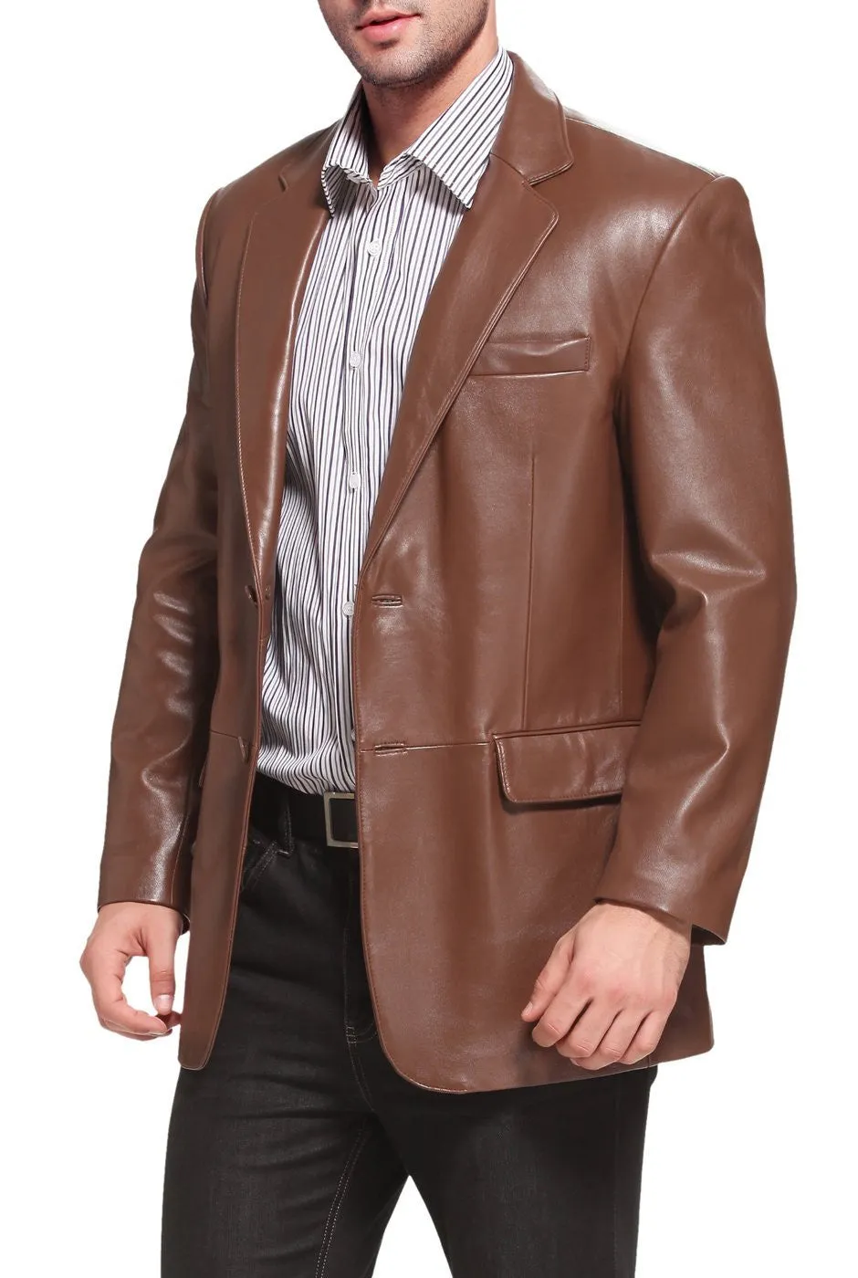 BGSD Men Richard Classic Two-Button Lambskin Leather Blazer