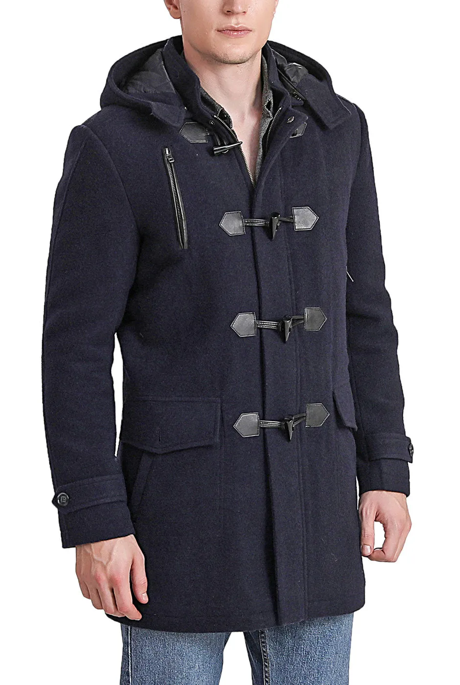 BGSD Men Tyson Wool Blend Leather Trimmed Toggle Coat