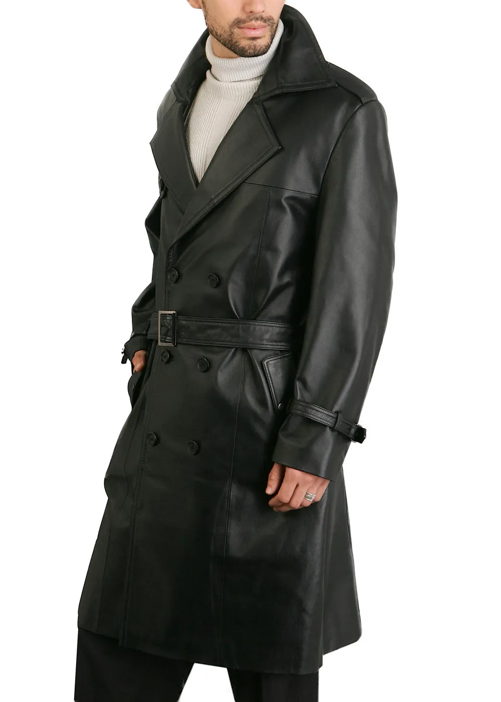 BGSD Men Xander Classic Leather Long Trench Coat