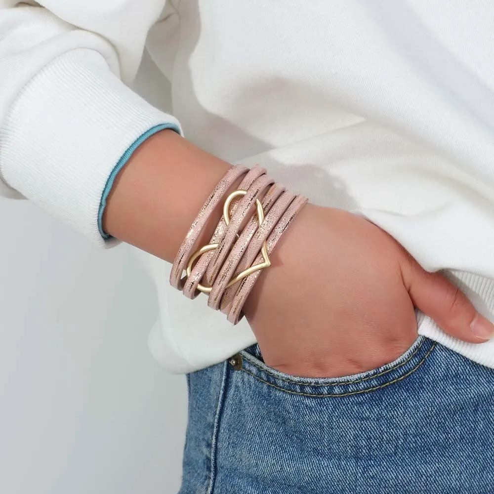 'Big Heart' Charm Cuff Bracelet - black red