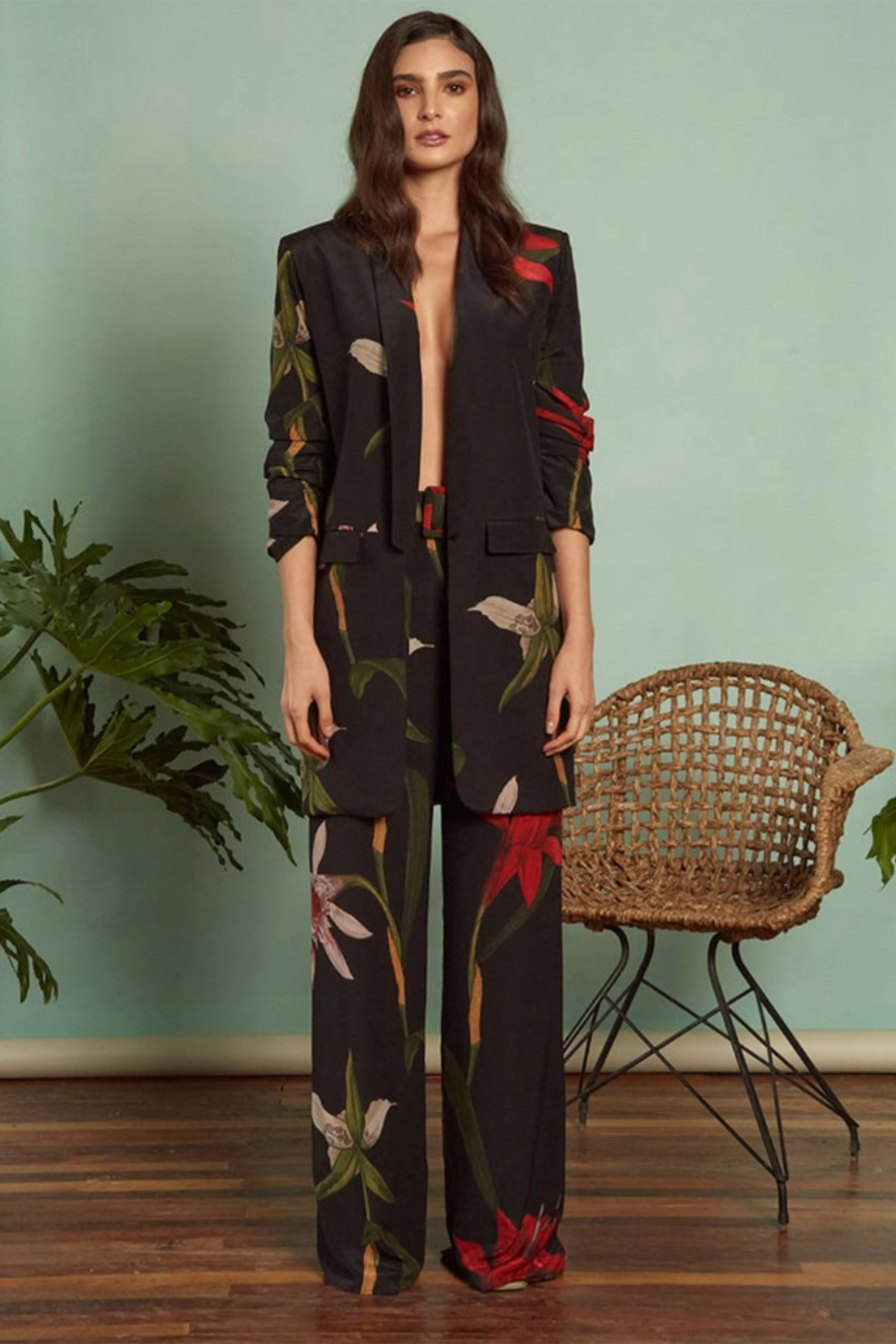 Black Flora Loose Fit Trousers