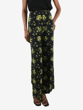 Black floral print wide-leg trousers - size UK 8