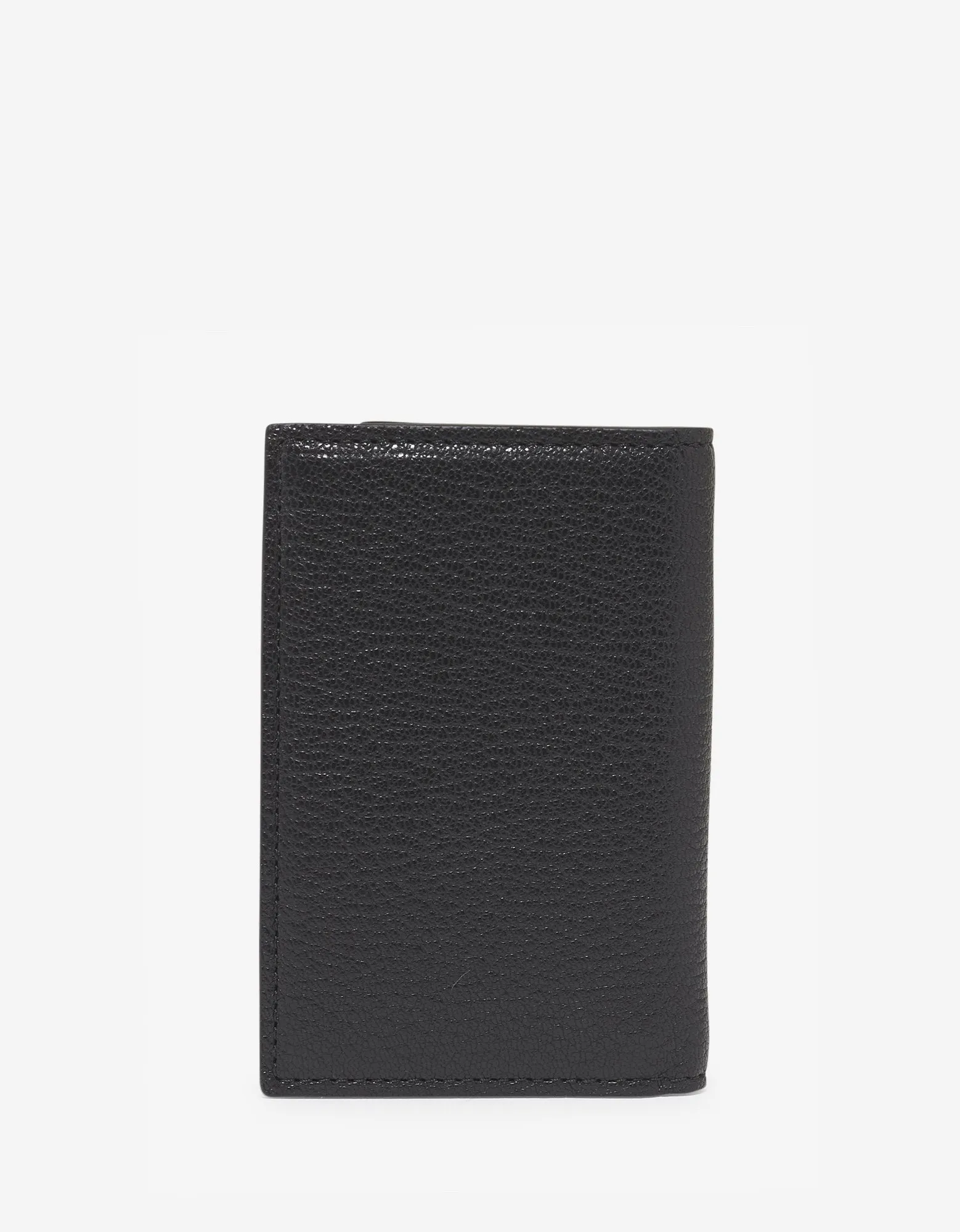 Black Grain Leather Card Wallet with Tonal Logo -