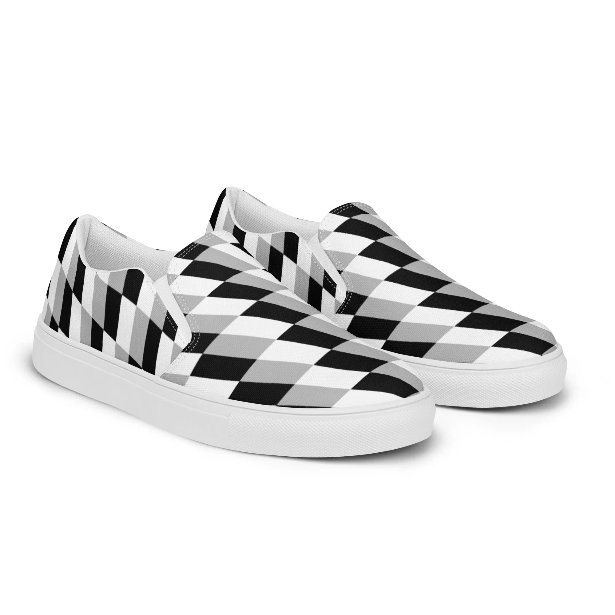 Black Grey Abstract Women's Sneakers, Unique Geometric Abstract Print Women’s Slip-On Canvas Shoes (US Size: 5-12)