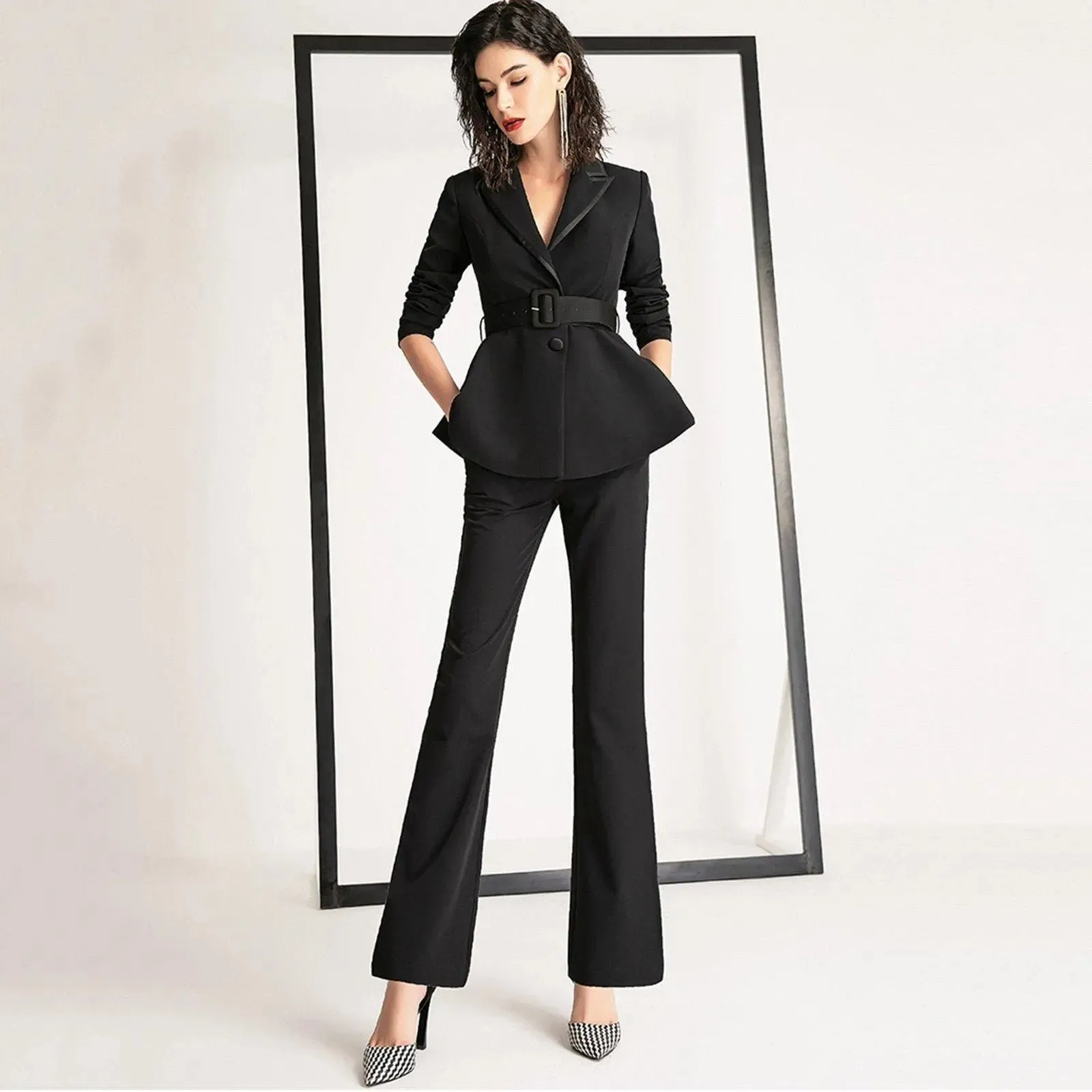 Black Long Sleeve Blazer & Flare Pants