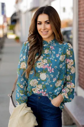 Blossoming Buds Sheer Sleeve Blouse