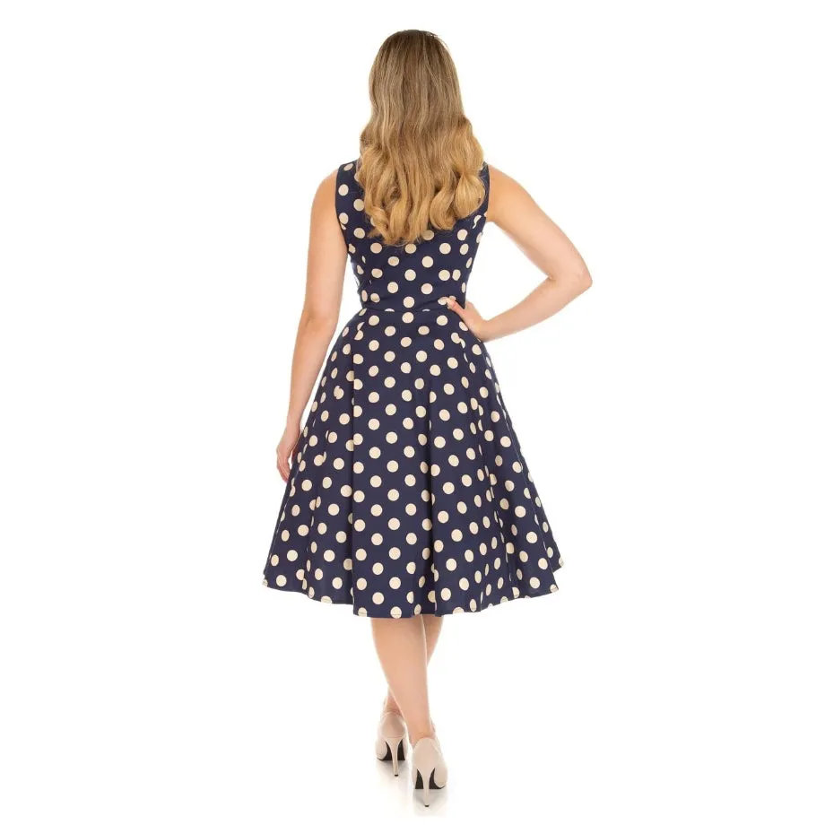 Blue & Cream Polka Dot Audrey Style Rockabilly 50s Swing Dress