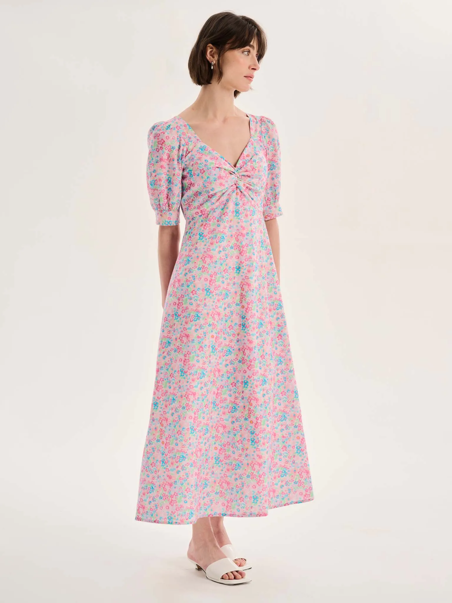 Bluebell Floral Knot Front Dress in Pink