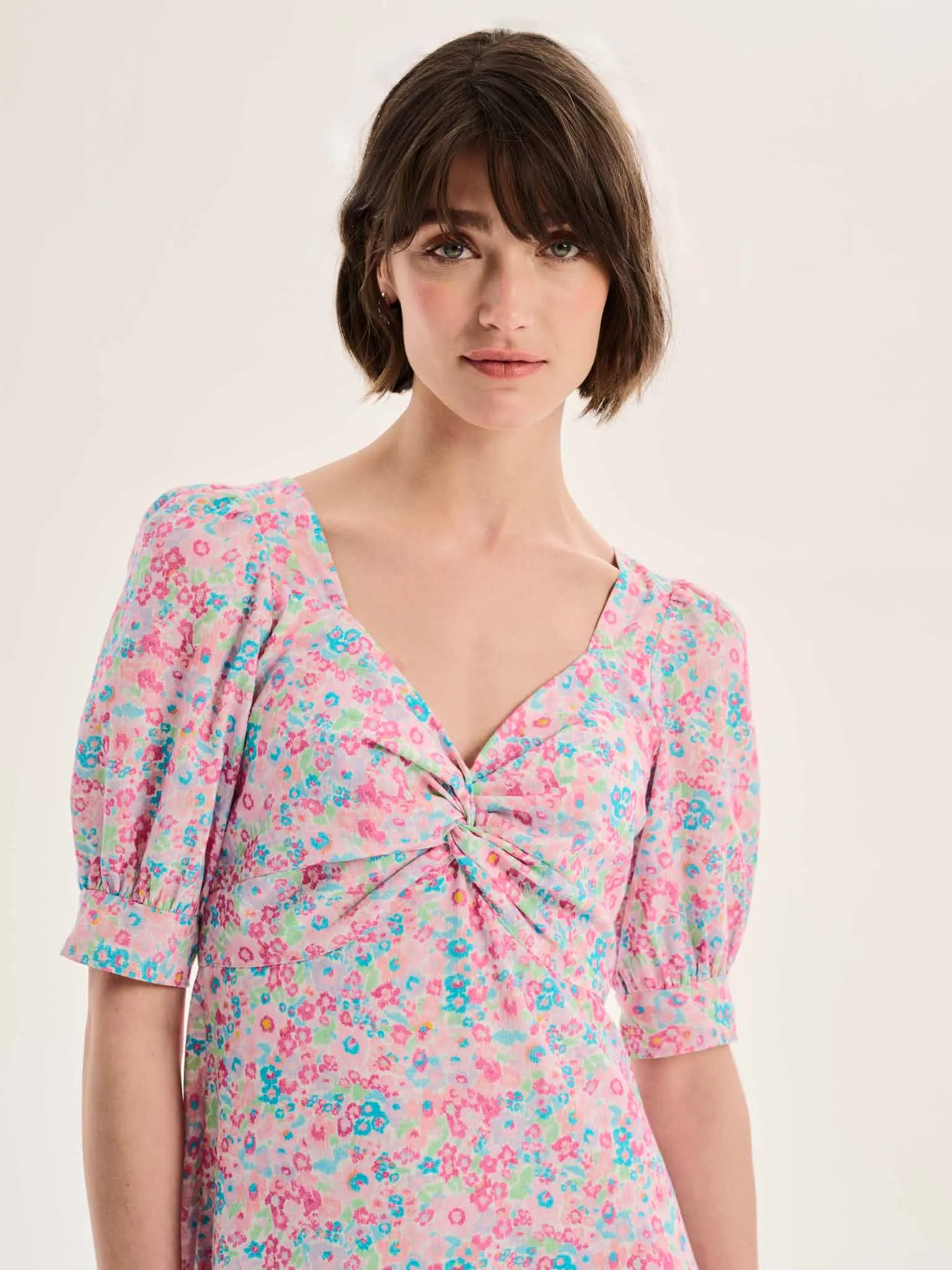 Bluebell Floral Knot Front Dress in Pink