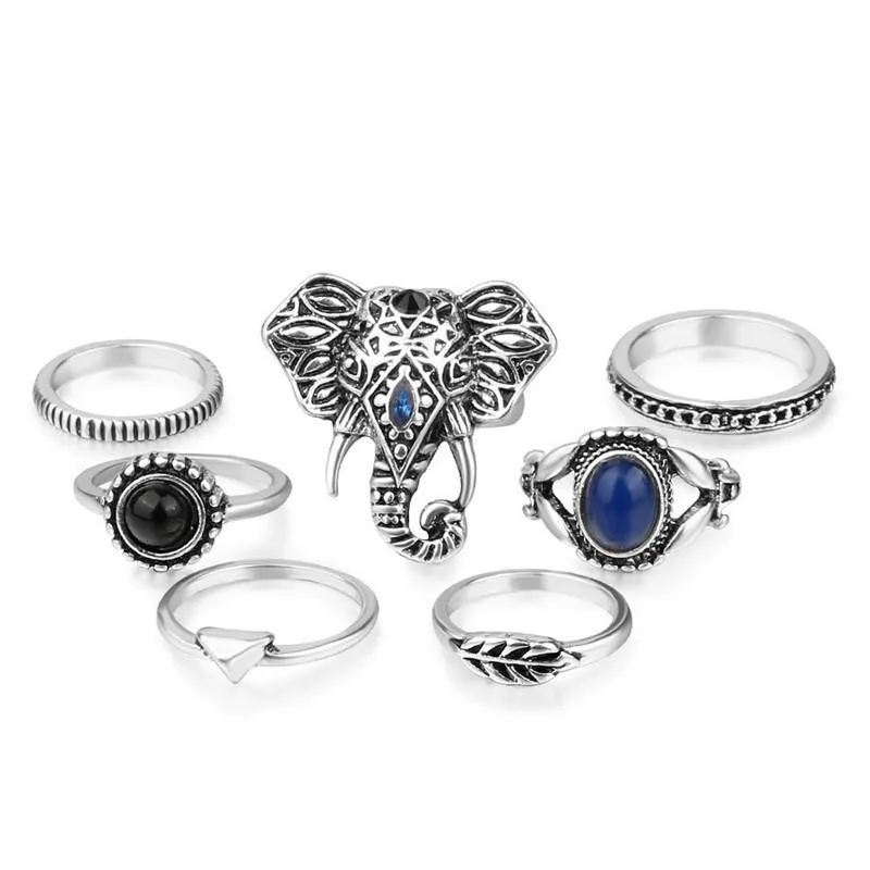 Bohemia Elephant Opal  7pcs Ring Set