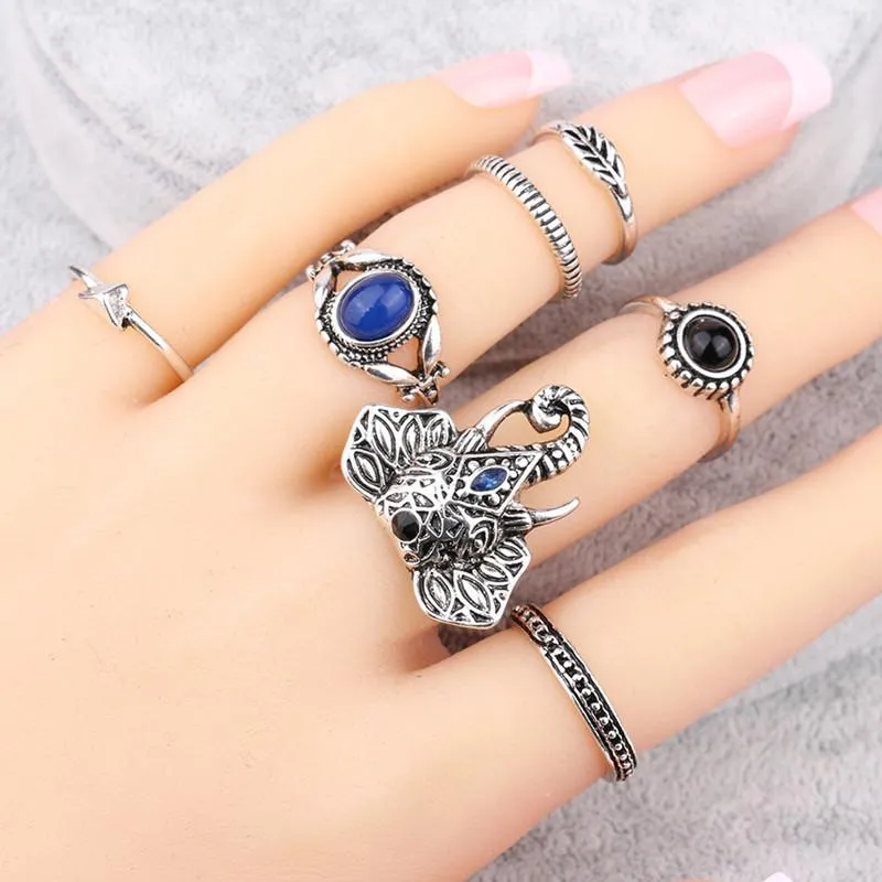 Bohemia Elephant Opal  7pcs Ring Set