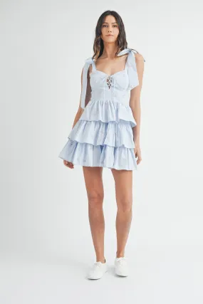 Bow Tied Shoulder Corset Tiered Mini Dress