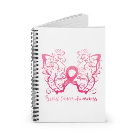 Breast Cancer Awareness Filigree Butterfly White Spiral Journal - Ruled Line