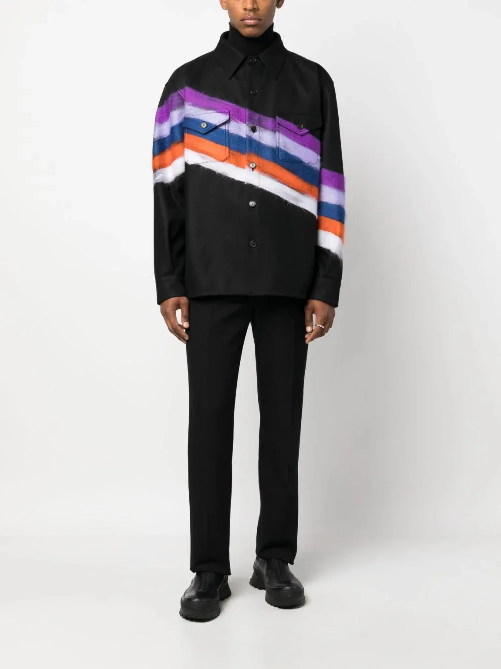 Brushed-Effect Striped Shirt Jacket