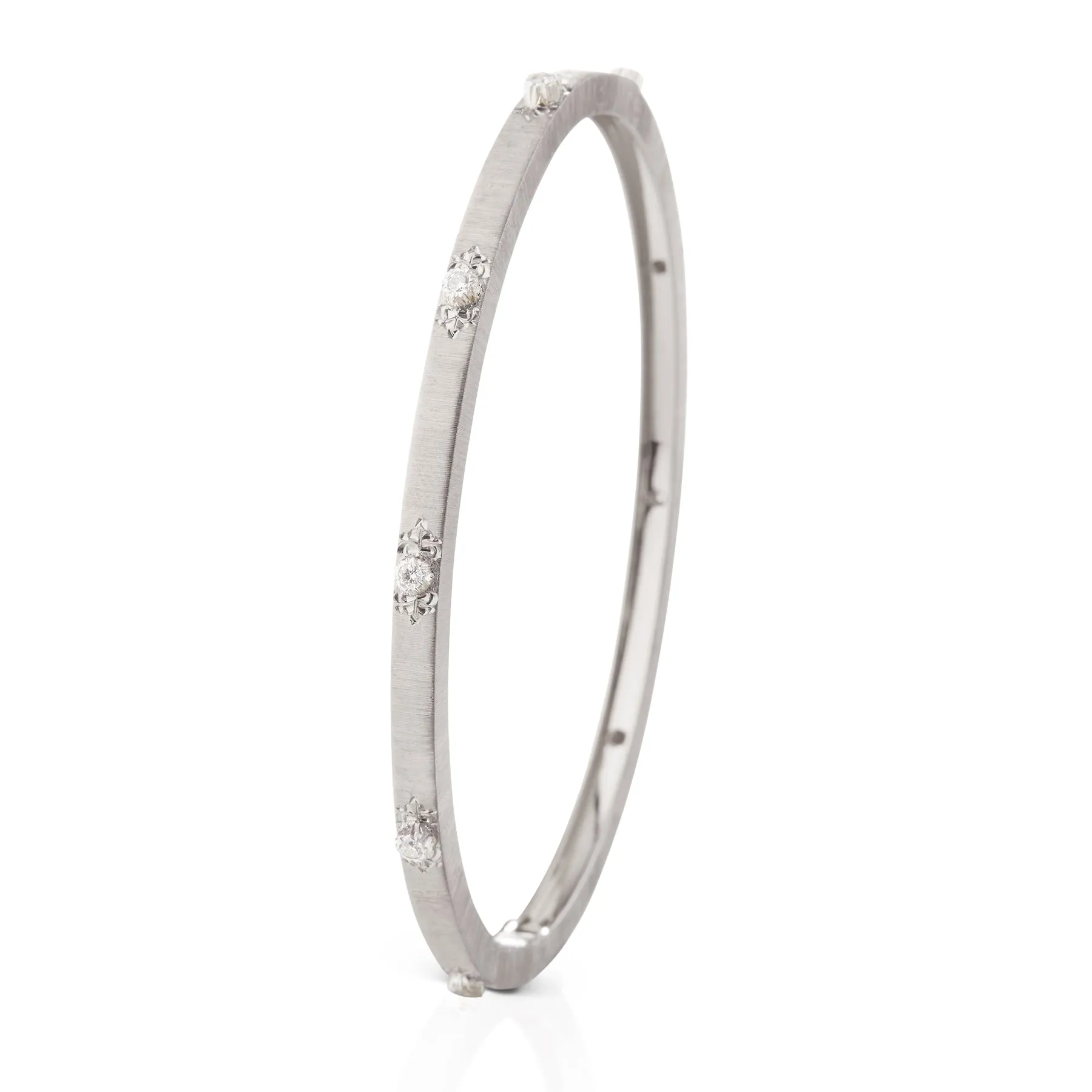 Buccellati - Macri Classica - Bangle Bracelet with Diamonds, 18k White Gold, 3 mm