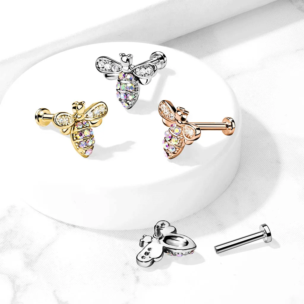 Busy Bee Body Jewellery with Rose Gold Plating. Labret, Monroe, Tragus and Cartilage Earrings.