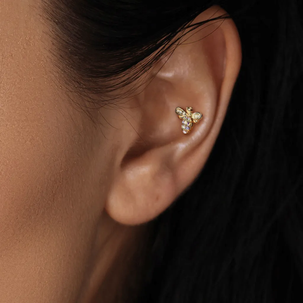 Busy Bee Body Jewellery with Rose Gold Plating. Labret, Monroe, Tragus and Cartilage Earrings.