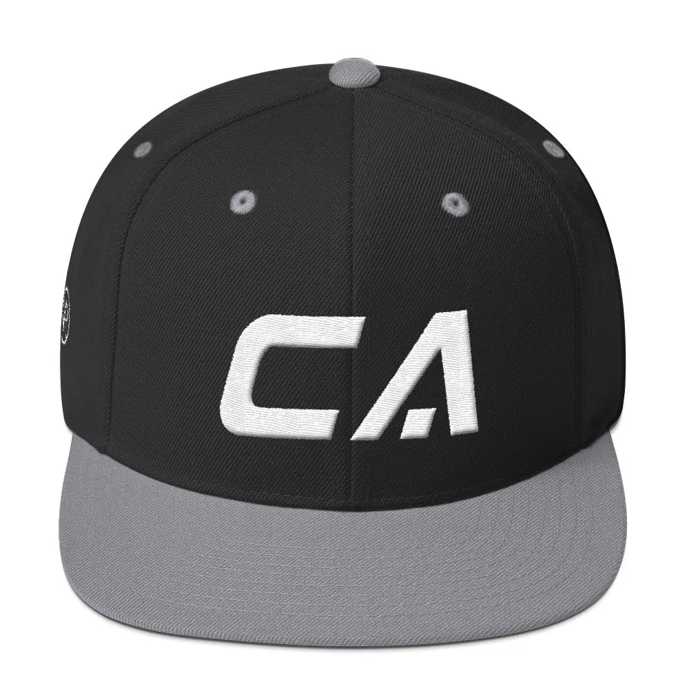 California - Flat Brim Hat - White Embroidery - CA - Many Hat Color Options Available