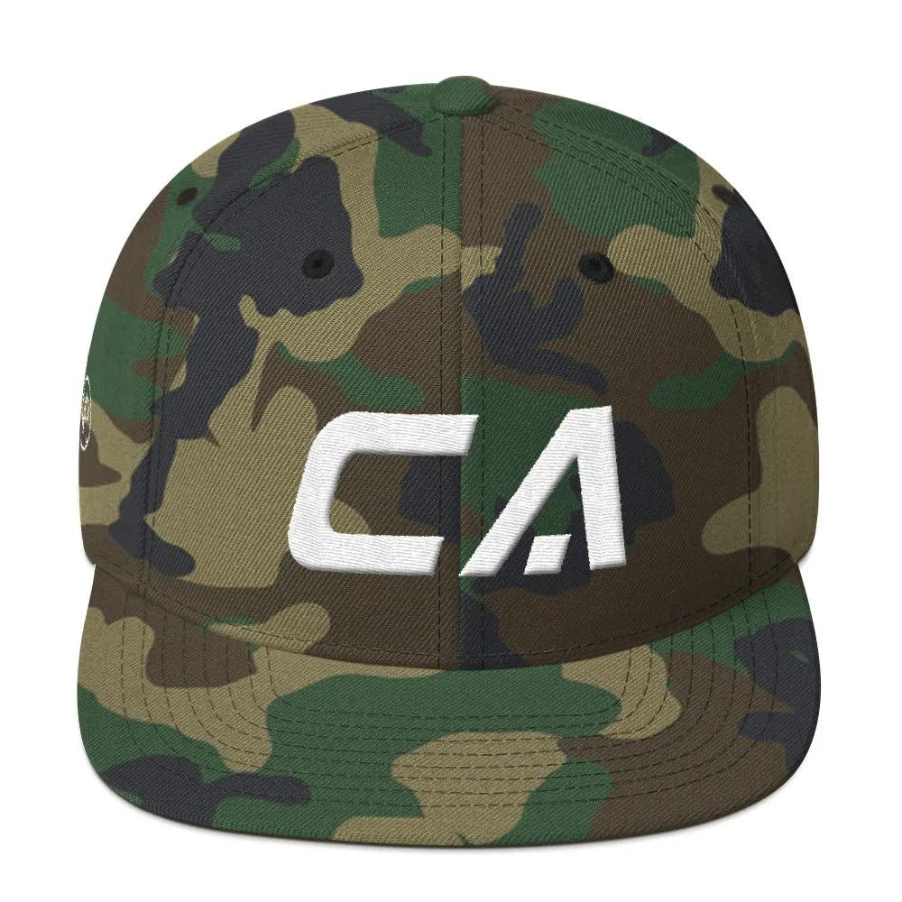 California - Flat Brim Hat - White Embroidery - CA - Many Hat Color Options Available