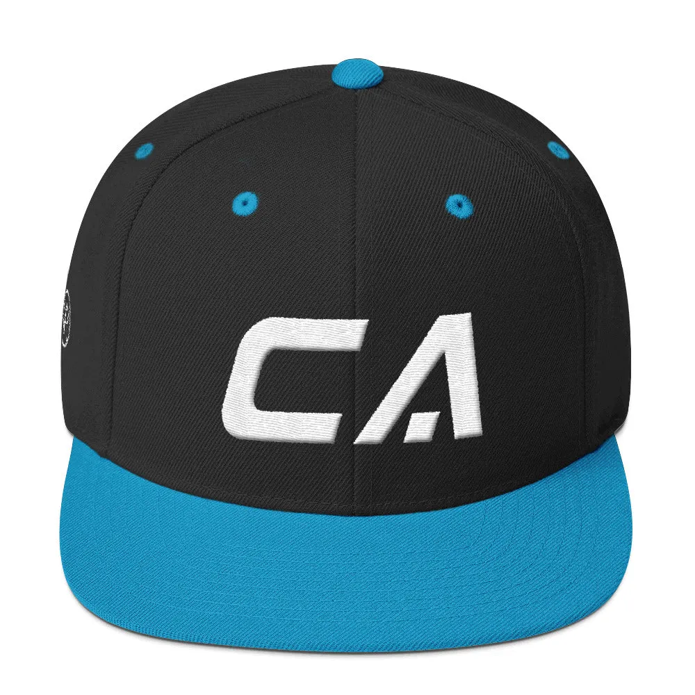 California - Flat Brim Hat - White Embroidery - CA - Many Hat Color Options Available