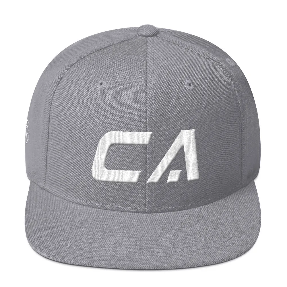 California - Flat Brim Hat - White Embroidery - CA - Many Hat Color Options Available