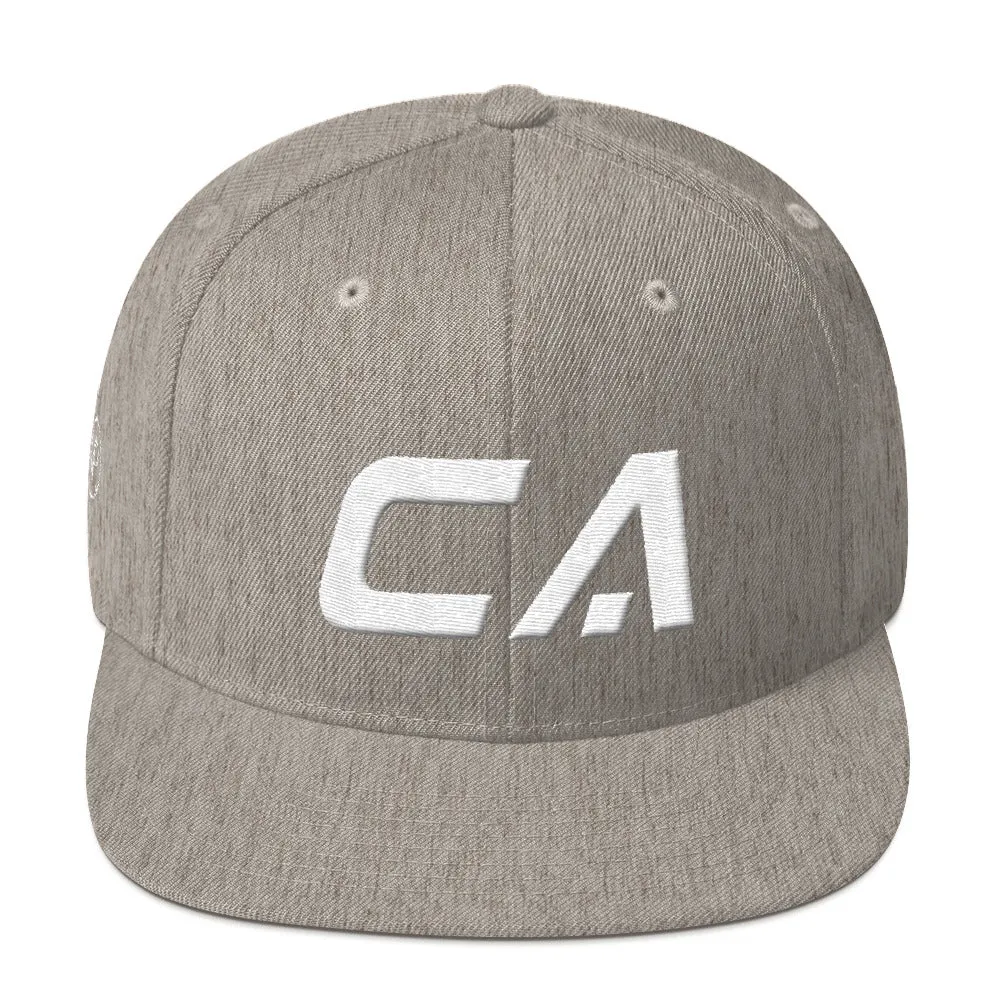 California - Flat Brim Hat - White Embroidery - CA - Many Hat Color Options Available