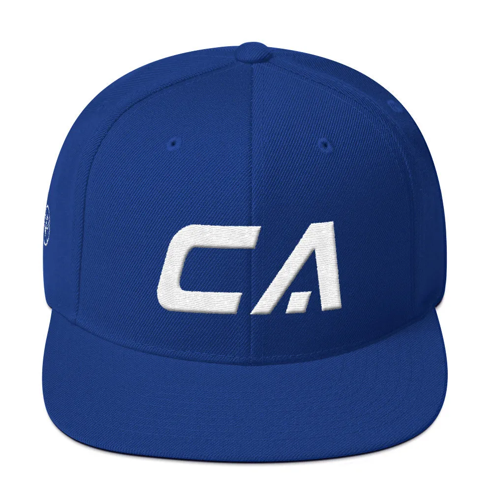 California - Flat Brim Hat - White Embroidery - CA - Many Hat Color Options Available