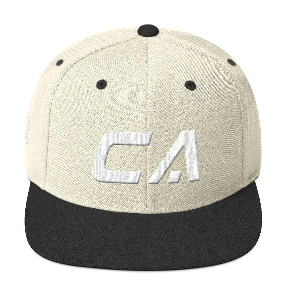 California - Flat Brim Hat - White Embroidery - CA - Many Hat Color Options Available