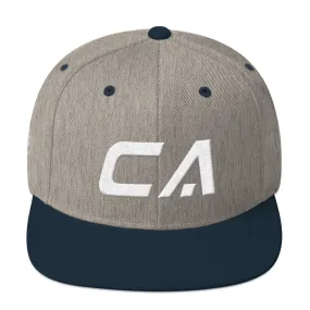 California - Flat Brim Hat - White Embroidery - CA - Many Hat Color Options Available