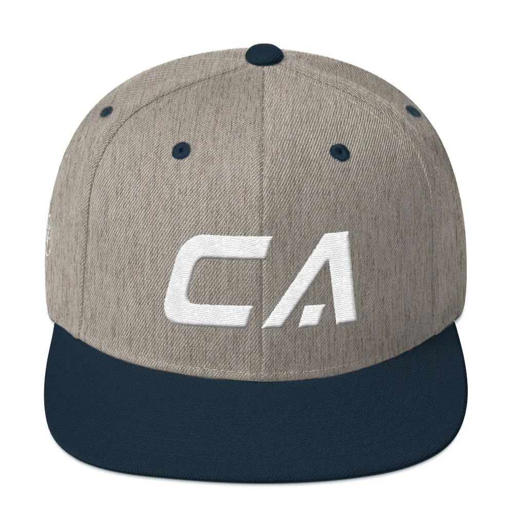 California - Flat Brim Hat - White Embroidery - CA - Many Hat Color Options Available