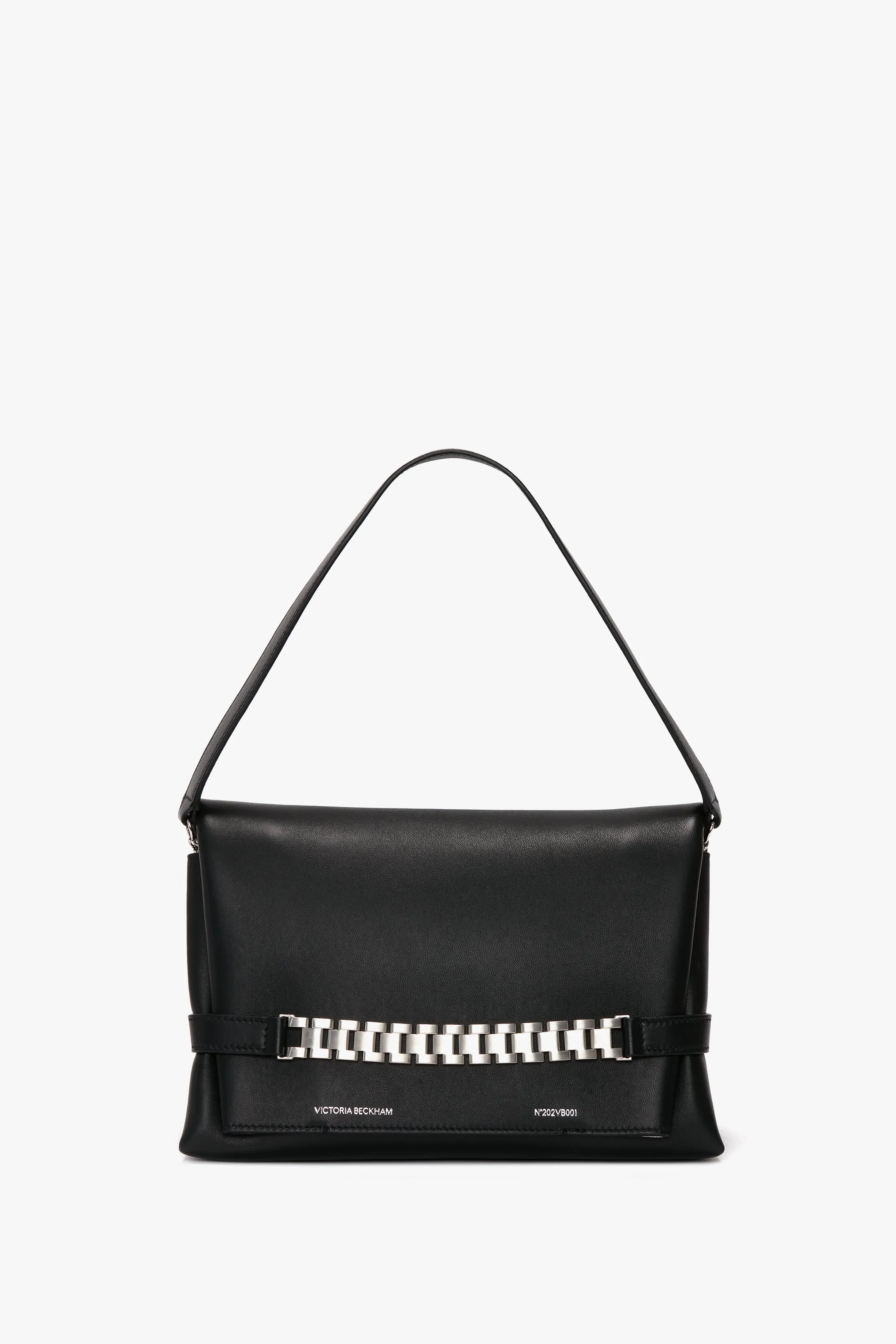 Chain Pouch Bag with Brushed Silver Chain In Black Leather