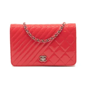 Chanel Quilted Coco Boy Wallet On Chain WOC Patent Leather Pink