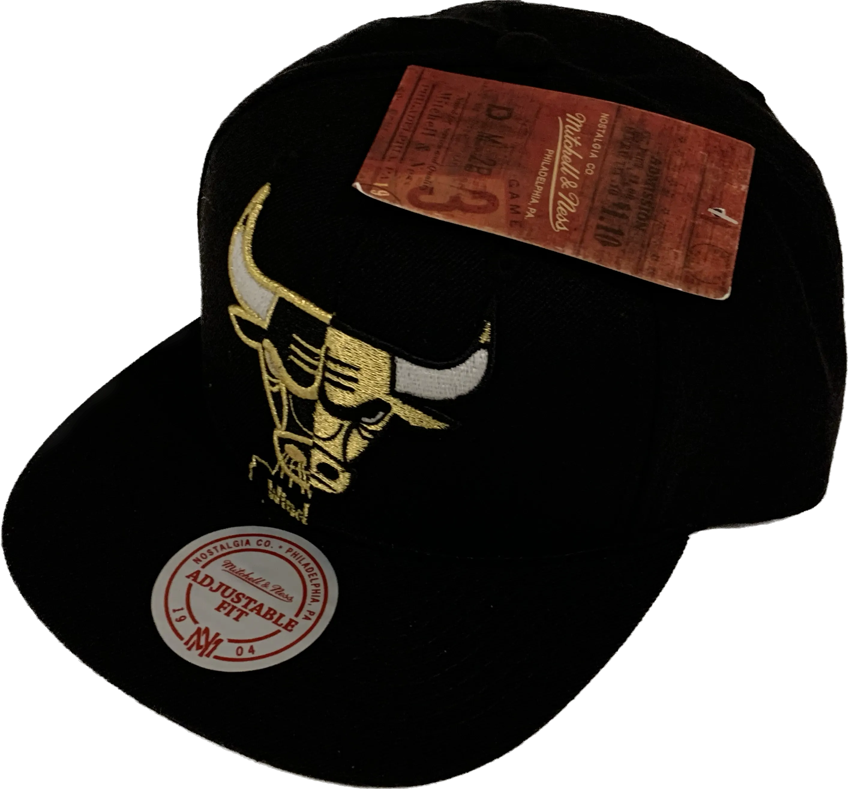 Chicago Bulls NBA Basketball Mitchell & Ness Split Crown Hardwood Classic Snapback Cap - Black & Gold