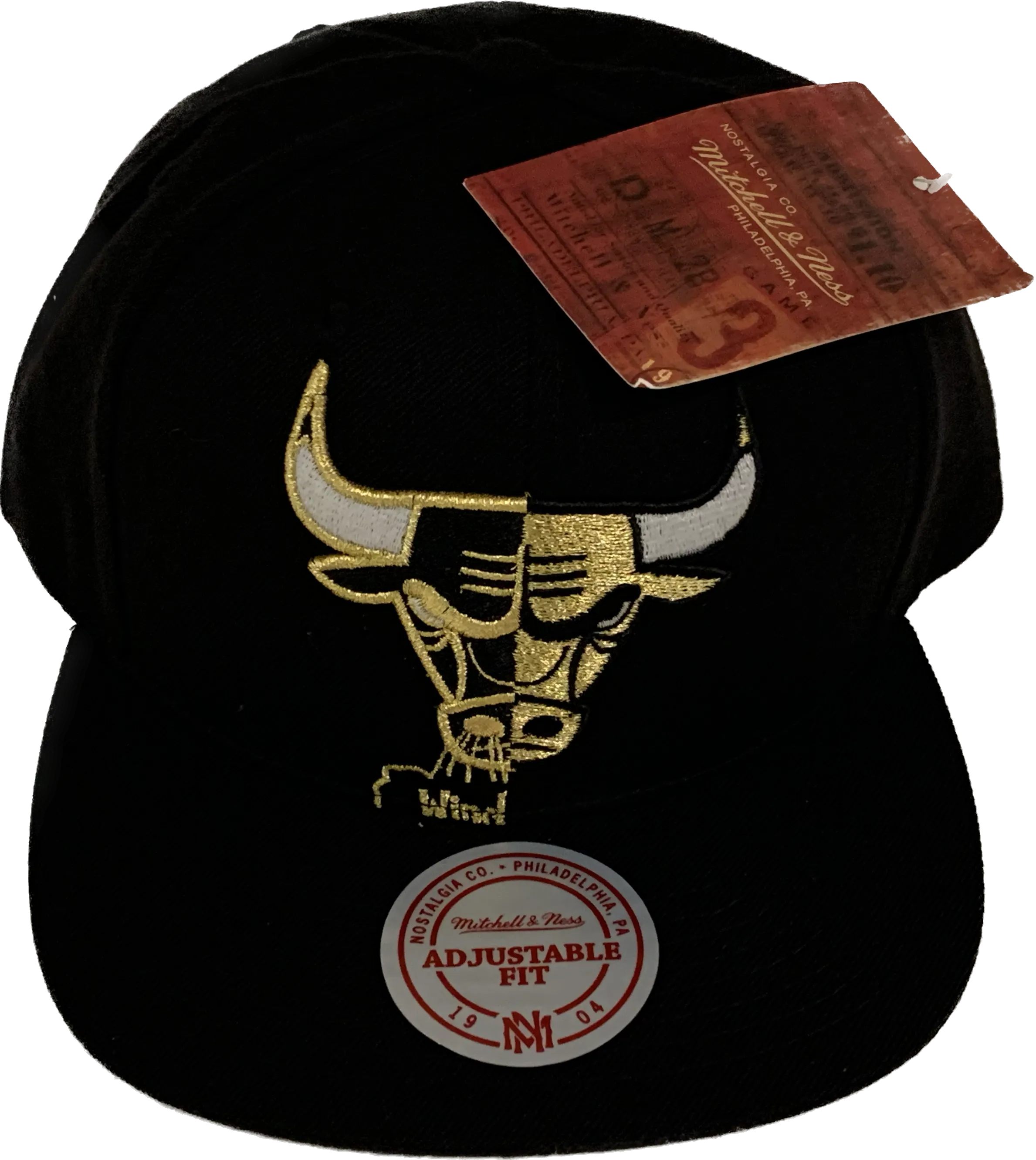 Chicago Bulls NBA Basketball Mitchell & Ness Split Crown Hardwood Classic Snapback Cap - Black & Gold