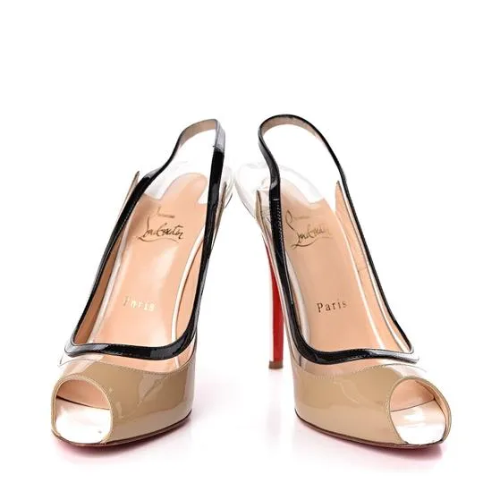 Christian Louboutin Beige Gospell 120 Peep Toe Slingback Pumps