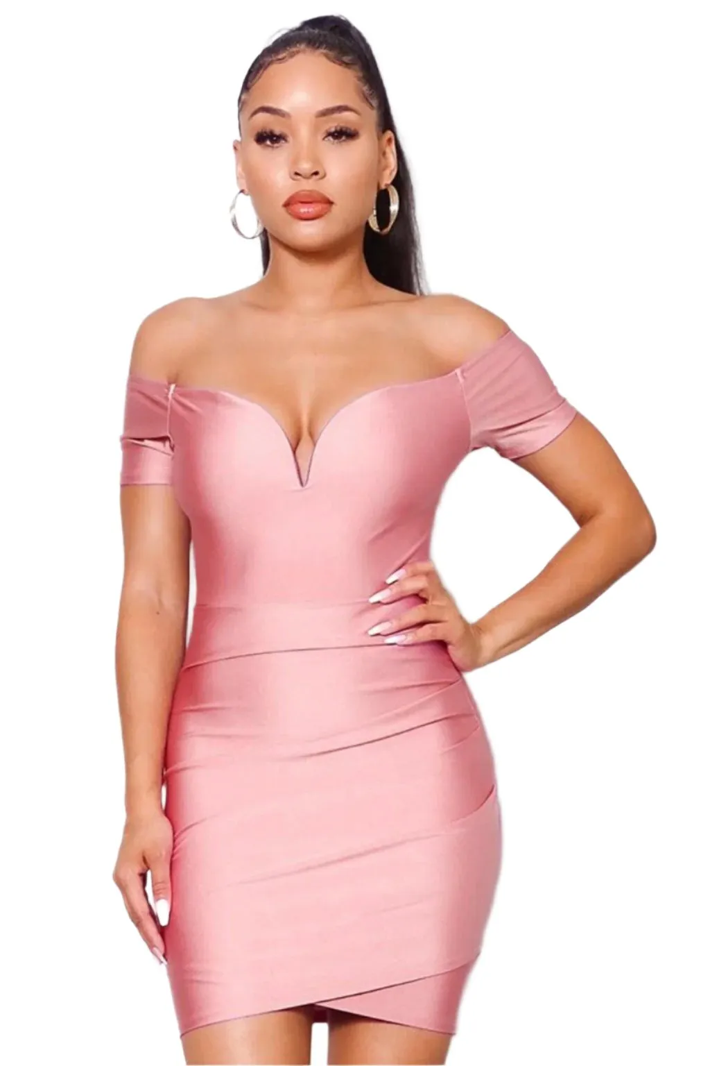 Classy Off Shoulder Gathered Mini Dress