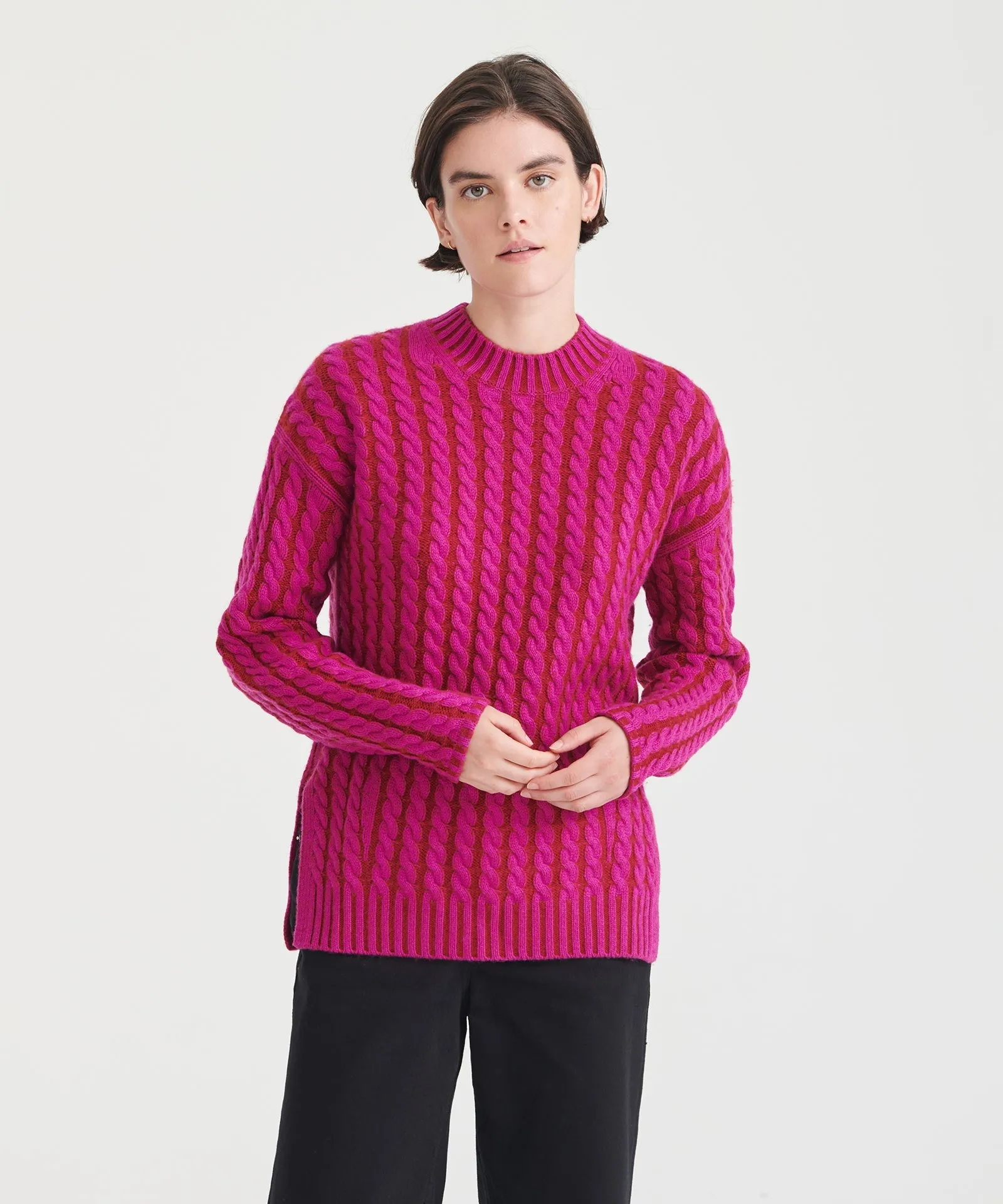 Color Plaited Cable Crewneck