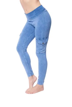 Contour Rolldown Cargo Ankle Legging (Style W-443, Light Blue Mineral Wash MW7) by Hard Tail Forever