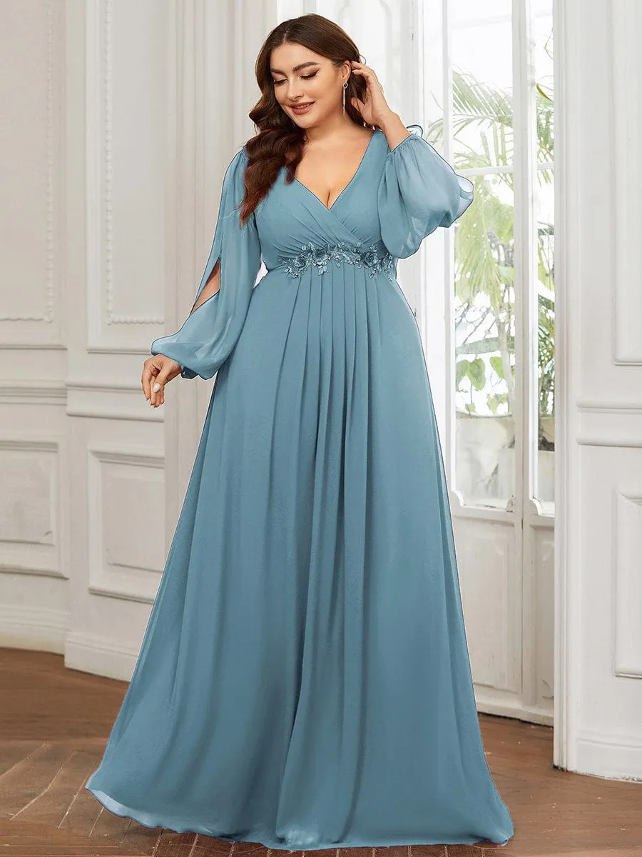 Custom Size Chiffon V-Neckline Long Sleeve Formal Evening Dress