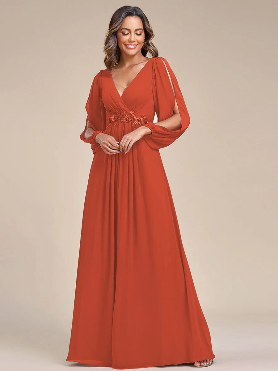 Custom Size Chiffon V-Neckline Long Sleeve Formal Evening Dress